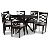 Baxton Studio Mila Modern and Contemporary Grey Fabric Upholstered and Dark Brown Finished Wood 7-Piece Dining Set Baxton Studio-Dining Sets-Minimal And Modern - 1