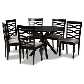 Baxton Studio Mila Modern and Contemporary Grey Fabric Upholstered and Dark Brown Finished Wood 7-Piece Dining Set Baxton Studio-Dining Sets-Minimal And Modern - 1