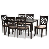 Baxton Studio Mael Modern and Contemporary Sand Fabric Upholstered and Espresso Brown Finished Wood 7-Piece Dining Set Baxton Studio-Dining Sets-Minimal And Modern - 1
