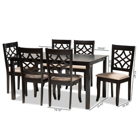 Baxton Studio Mael Modern and Contemporary Sand Fabric Upholstered and Espresso Brown Finished Wood 7-Piece Dining Set