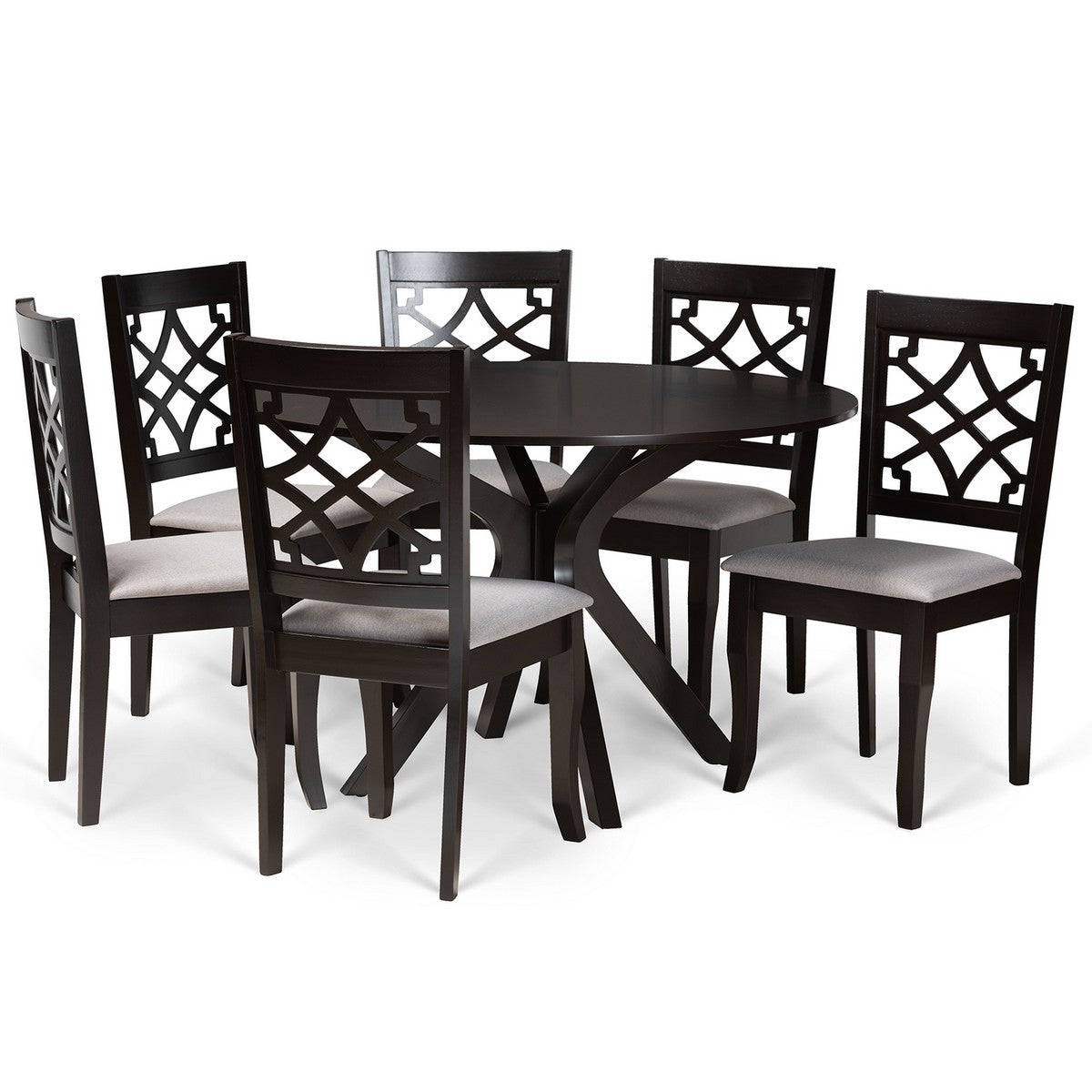 Baxton Studio Elena Modern and Contemporary Grey Fabric Upholstered and Dark Brown Finished Wood 7-Piece Dining Set Baxton Studio-Dining Sets-Minimal And Modern - 1