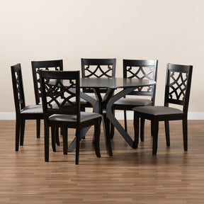 Baxton Studio Elena Modern and Contemporary Grey Fabric Upholstered and Dark Brown Finished Wood 7-Piece Dining Set