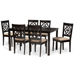 Baxton Studio Renaud Modern and Contemporary Sand Fabric Upholstered and Dark Brown Finished Wood 7-Piece Dining Set Baxton Studio-Dining Sets-Minimal And Modern - 1