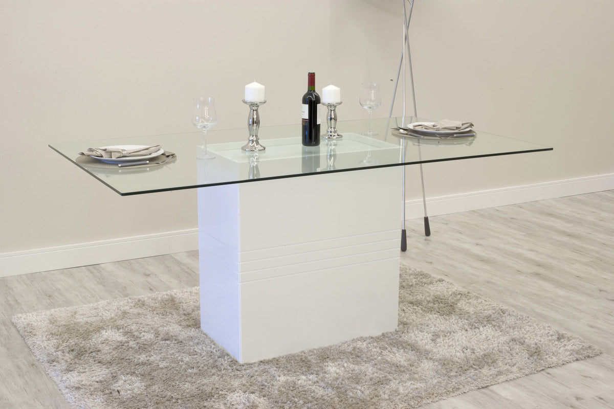 Manhattan Comfort Perry 1.6 - 70.87 in Sleek Tempered Glass Table Top in White Gloss-Minimal & Modern