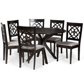Baxton Studio Sadie Modern and Contemporary Grey Fabric Upholstered and Dark Brown Finished Wood 7-Piece Dining Set Baxton Studio-Dining Sets-Minimal And Modern - 1