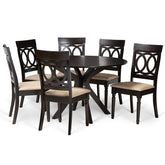 Baxton Studio Jessie Modern and Contemporary Sand Fabric Upholstered and Dark Brown Finished Wood 7-Piece Dining Set Baxton Studio-Dining Sets-Minimal And Modern - 1
