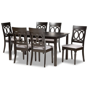 Baxton Studio Lucie Modern and Contemporary Grey Fabric Upholstered and Dark Brown Finished Wood 7-Piece Dining Set Baxton Studio-Dining Sets-Minimal And Modern - 1