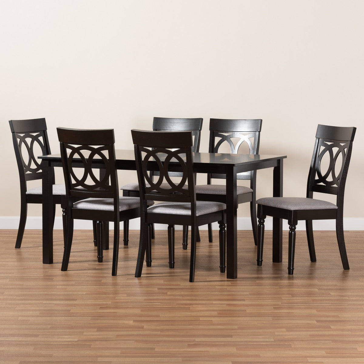 Baxton Studio Lucie Modern and Contemporary Grey Fabric Upholstered and Dark Brown Finished Wood 7-Piece Dining Set