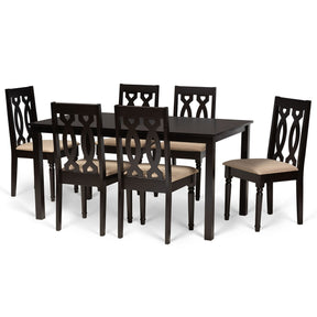 Baxton Studio Cherese Modern and Contemporary Sand Fabric Upholstered and Dark Brown Finished Wood 7-Piece Dining Set Baxton Studio-Dining Sets-Minimal And Modern - 1