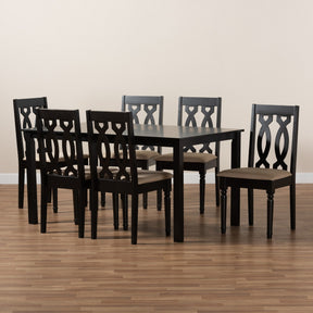 Baxton Studio Cherese Modern and Contemporary Sand Fabric Upholstered and Dark Brown Finished Wood 7-Piece Dining Set