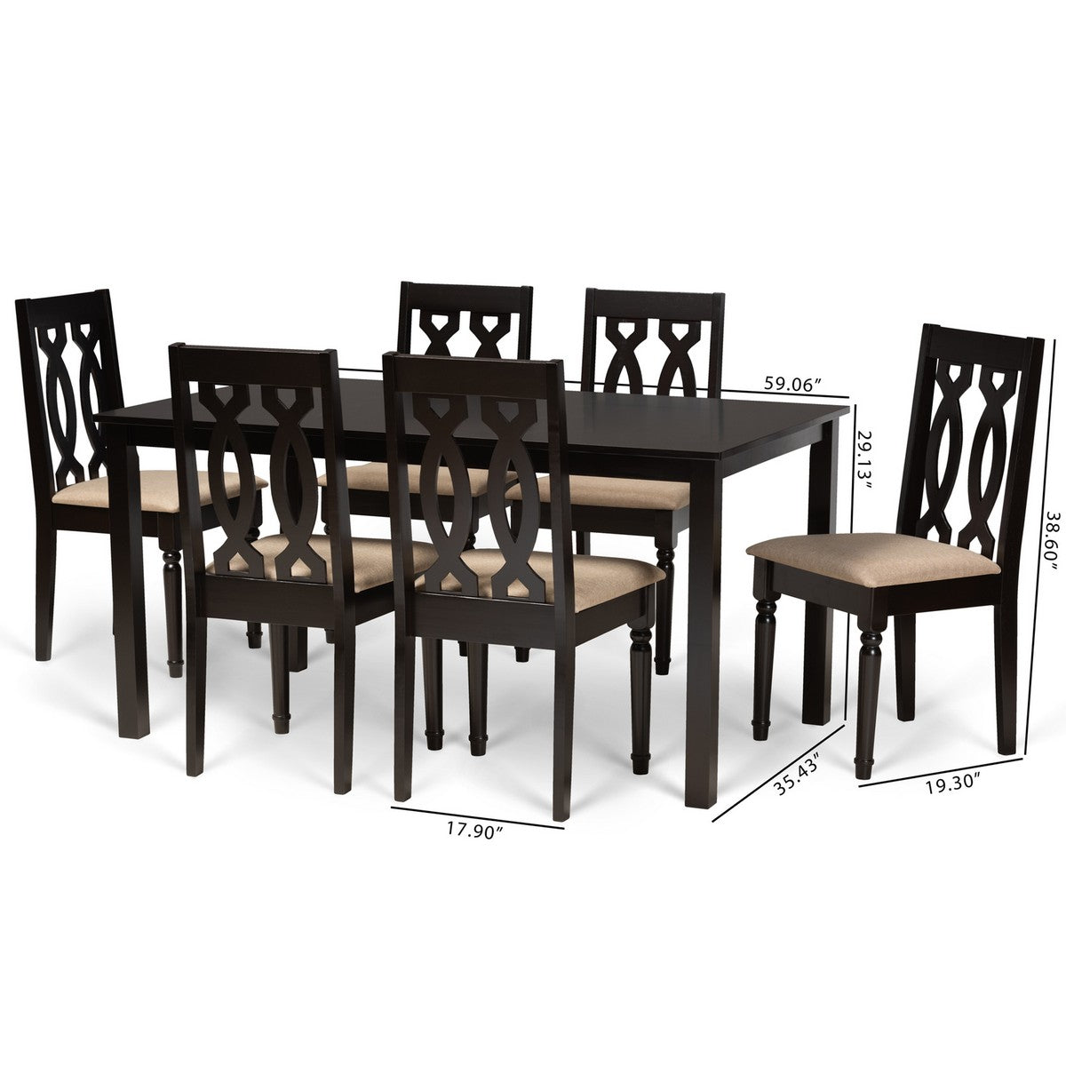 Baxton Studio Cherese Modern and Contemporary Sand Fabric Upholstered and Dark Brown Finished Wood 7-Piece Dining Set