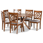 Baxton Studio Sadie Modern and Contemporary Grey Fabric Upholstered and Walnut Brown Finished Wood 7-Piece Dining Set Baxton Studio-Dining Sets-Minimal And Modern - 1