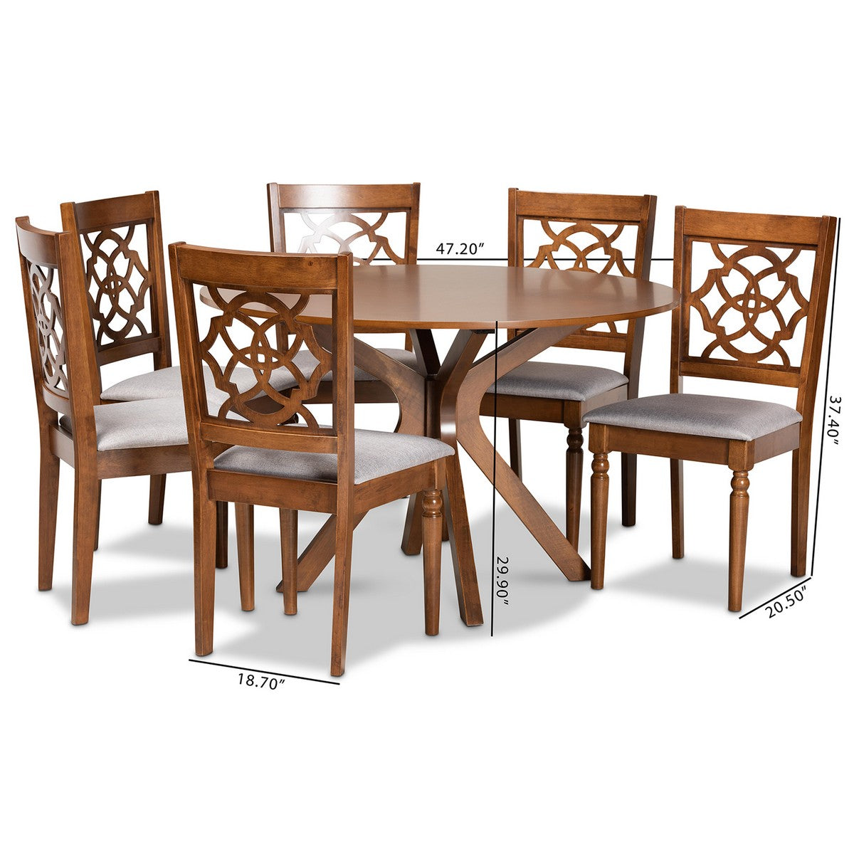 Baxton Studio Sadie Modern and Contemporary Grey Fabric Upholstered and Walnut Brown Finished Wood 7-Piece Dining Set