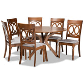 Baxton Studio Jessie Modern and Contemporary Grey Fabric Upholstered and Walnut Brown Finished Wood 7-Piece Dining Set Baxton Studio-Dining Sets-Minimal And Modern - 1