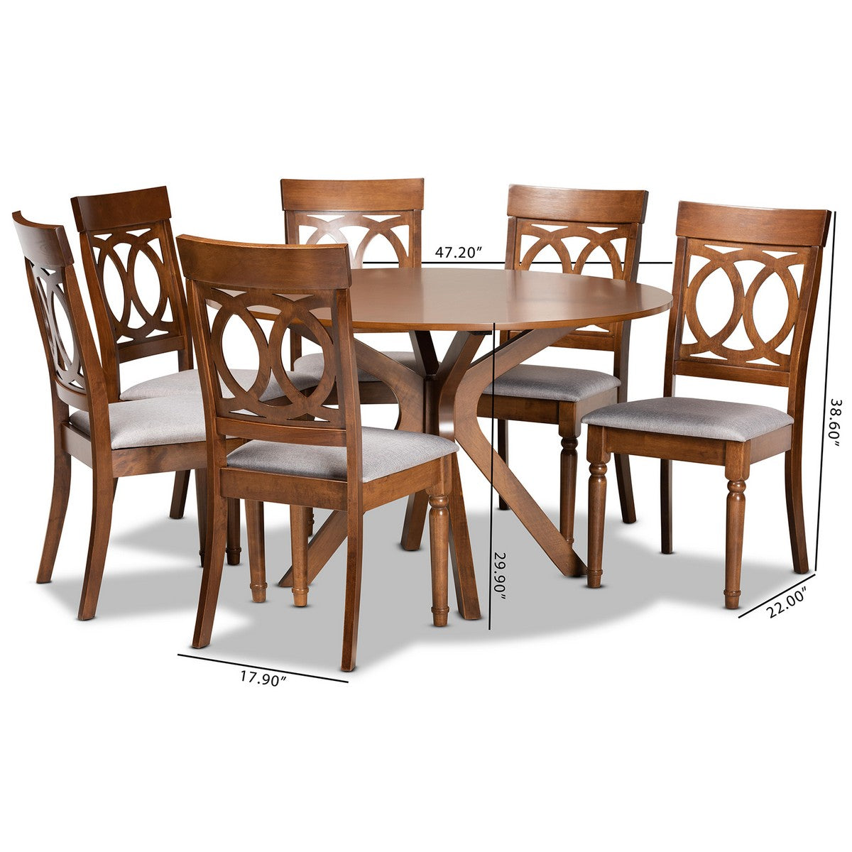 Baxton Studio Jessie Modern and Contemporary Grey Fabric Upholstered and Walnut Brown Finished Wood 7-Piece Dining Set