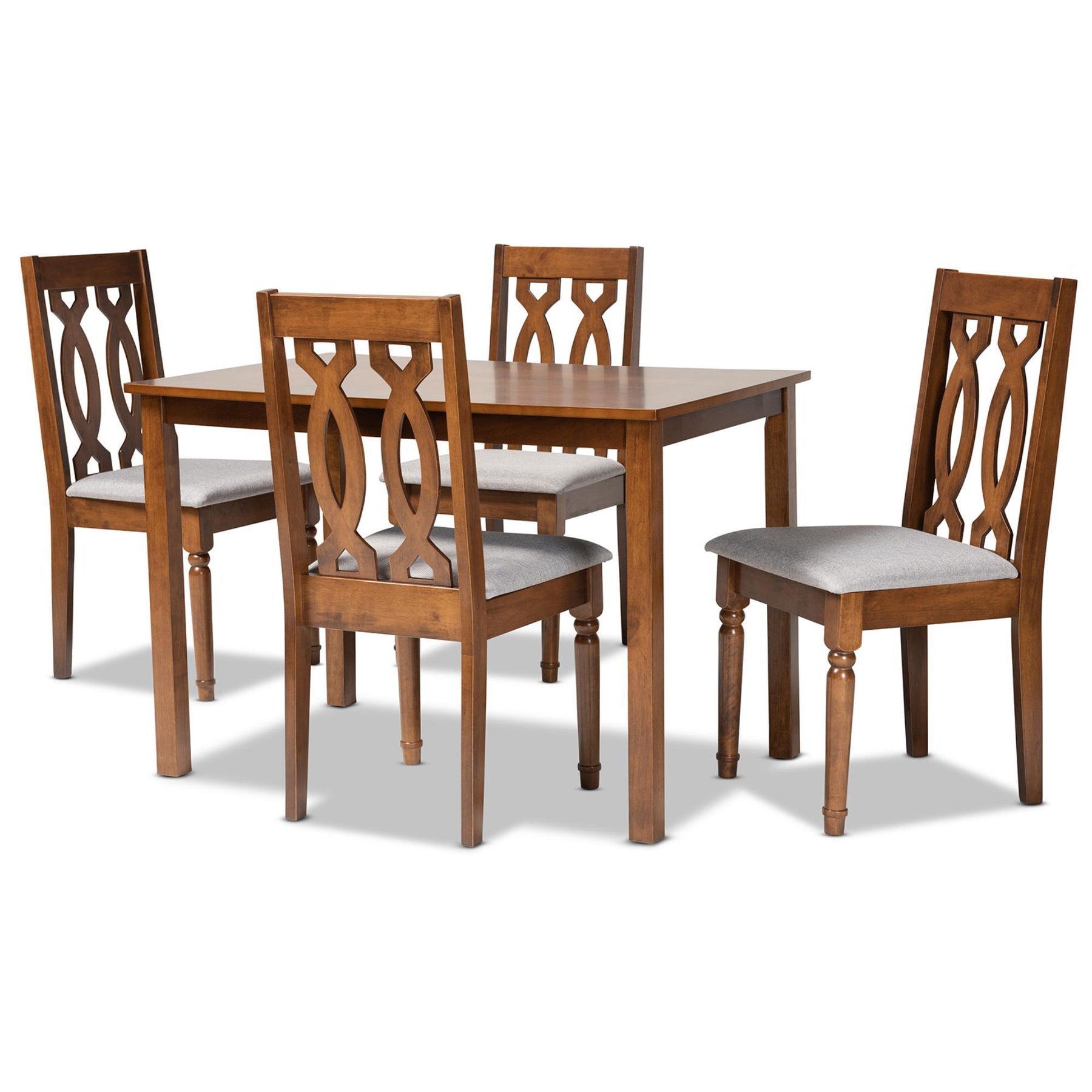 Baxton Studio Cherese Modern And Contemporary Grey Fabric Upholstered And Walnut Brown Finished 5-Piece Wood Dining Set - RH334C-Grey/Walnut-5PC Dining Set