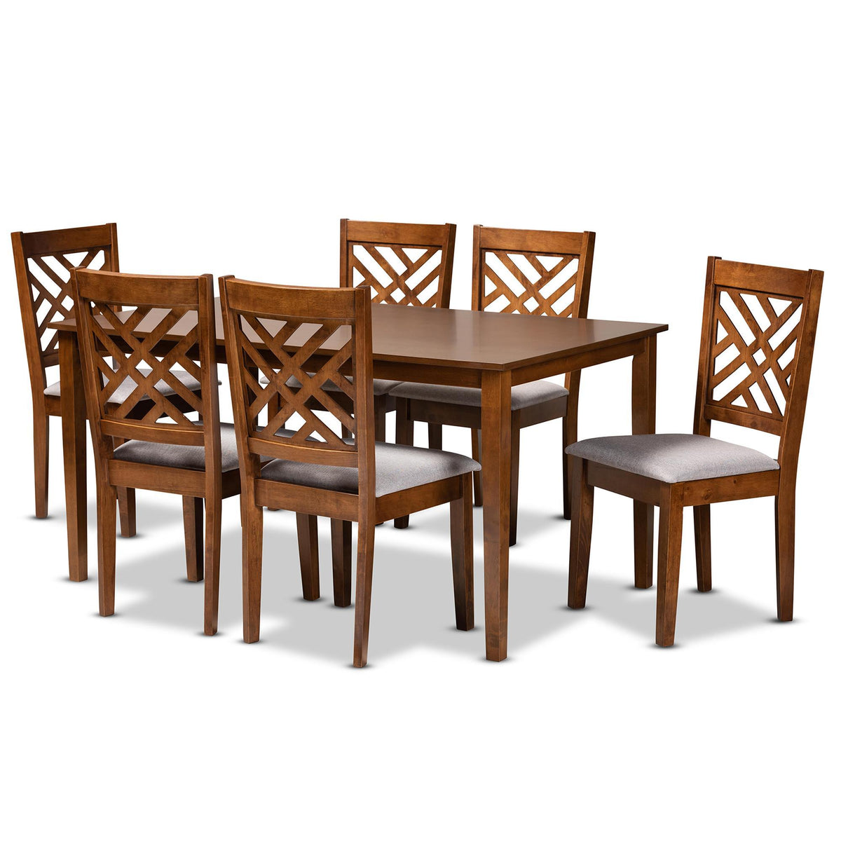 Baxton Studio Caron Modern And Contemporary Grey Fabric Upholstered And Walnut Brown Finished Wood 7-Piece Dining Set - RH317C-Grey/Walnut-DC-7PC Dining Set