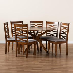 Baxton Studio Mila Modern And Contemporary Grey Fabric Upholstered And Walnut Brown Finished Wood 7-Piece Dining Set - Mila-Grey/Walnut-7PC Dining Set