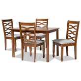 Baxton Studio Lanier Modern And Contemporary Grey Fabric Upholstered And Walnut Brown Finished Wood 5-Piece Dining Set - RH318C-Grey/Walnut-5PC Dining Set