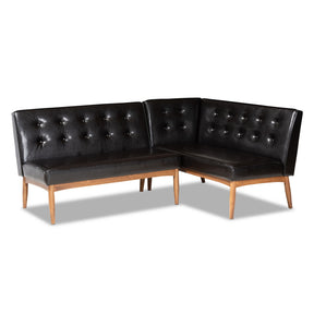 Baxton Studio Arvid Mid-Century Modern Dark Brown Faux Leather Upholstered 2-Piece Wood Dining Nook Banquette Set Baxton Studio-benches-Minimal And Modern - 1