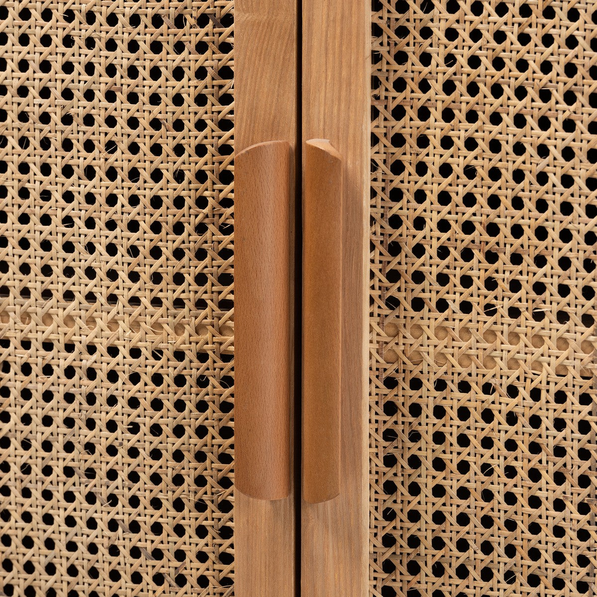 Baxton Studio Alina Mid-Century Modern Medium Oak Finished Wood and Rattan 2-Door Accent Storage Cabinet
