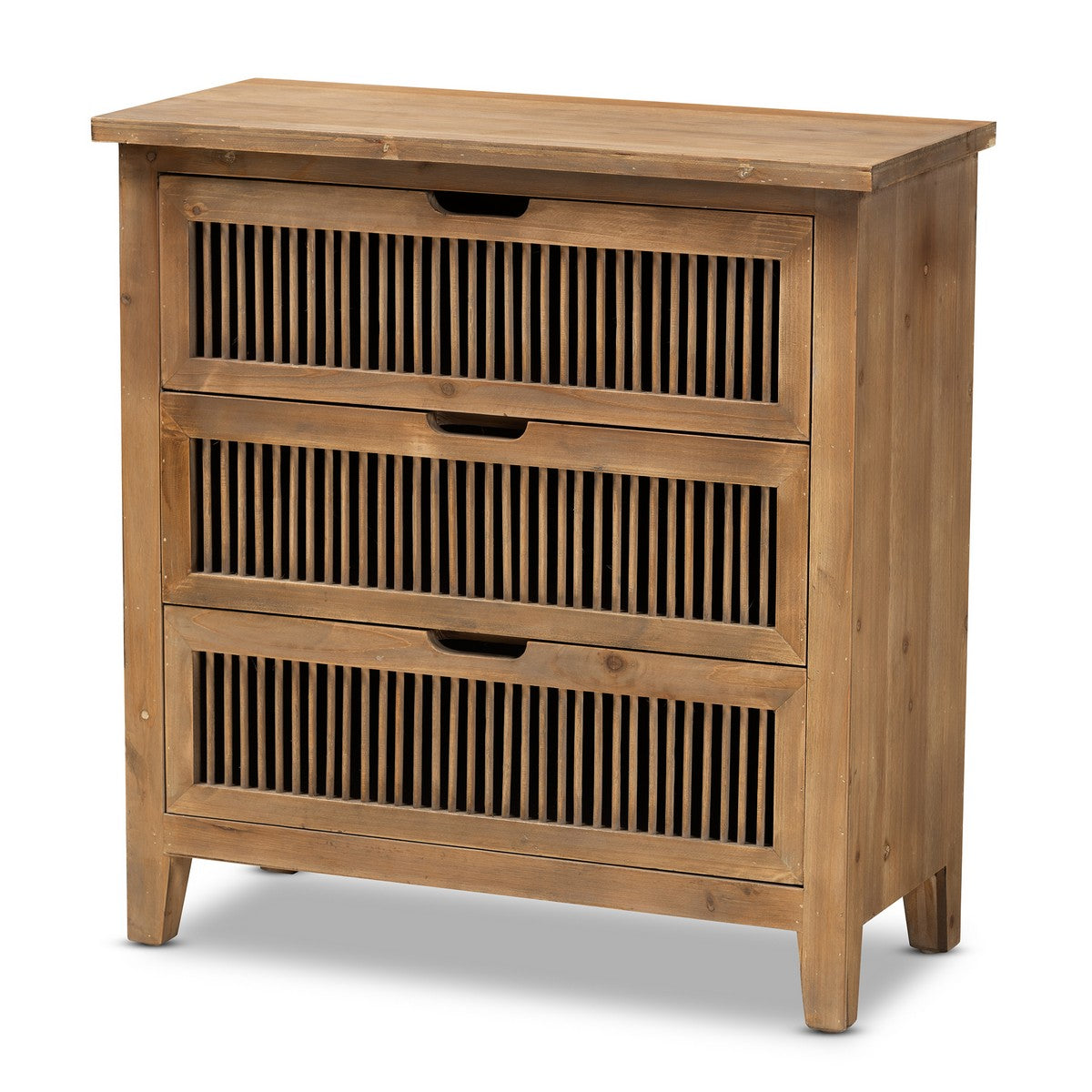 Baxton Studio Clement Rustic Transitional Medium Oak Finished 3-Drawer Wood Spindle Chest Baxton Studio-Chests-Minimal And Modern - 1