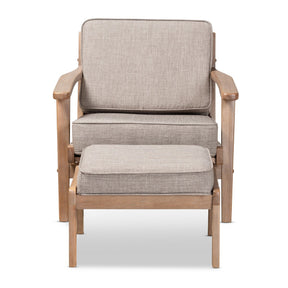 Baxton Studio Sigrid Mid-Century Modern Light Grey Fabric Upholstered Antique Oak Finished 2-Piece Wood Armchair and Ottoman Set