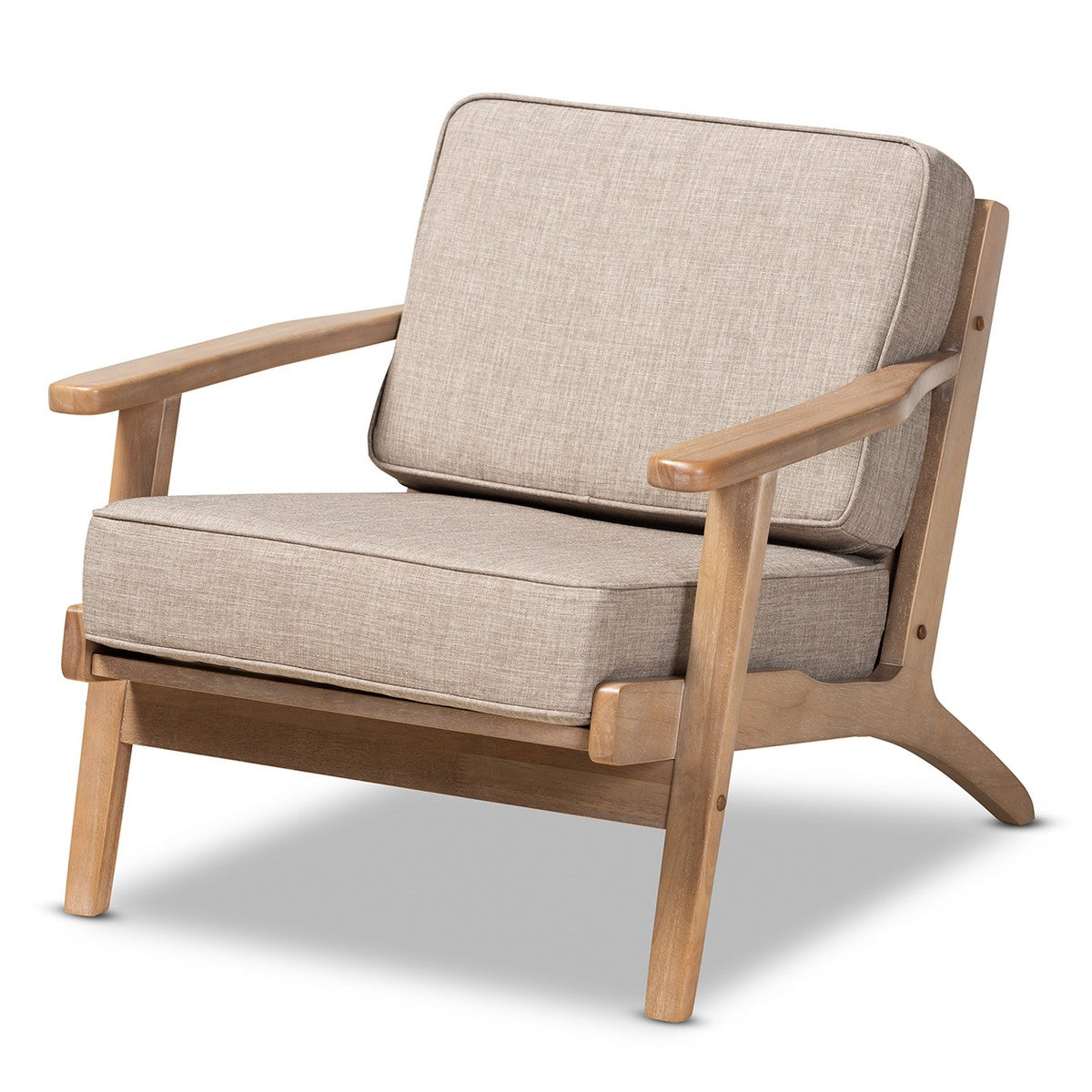 Baxton Studio Sigrid Mid-Century Modern Light Grey Fabric Upholstered Antique Oak Finished Wood Armchair  Baxton Studio-chairs-Minimal And Modern - 1