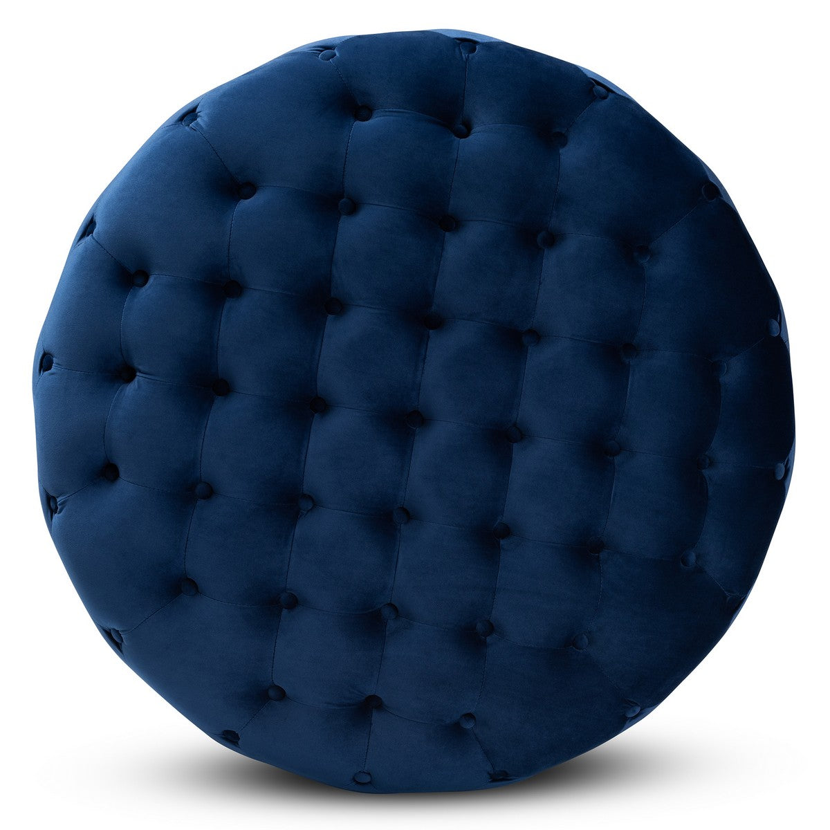 Baxton Studio Sasha Glam and Luxe Royal Blue Velvet Fabric Upholstered Gold Finished Round Cocktail Ottoman