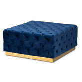 Baxton Studio Verene Glam and Luxe Royal Blue Velvet Fabric Upholstered Gold Finished Square Cocktail Ottoman Baxton Studio-ottomans-Minimal And Modern - 1