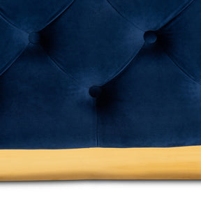 Baxton Studio Verene Glam and Luxe Royal Blue Velvet Fabric Upholstered Gold Finished Square Cocktail Ottoman