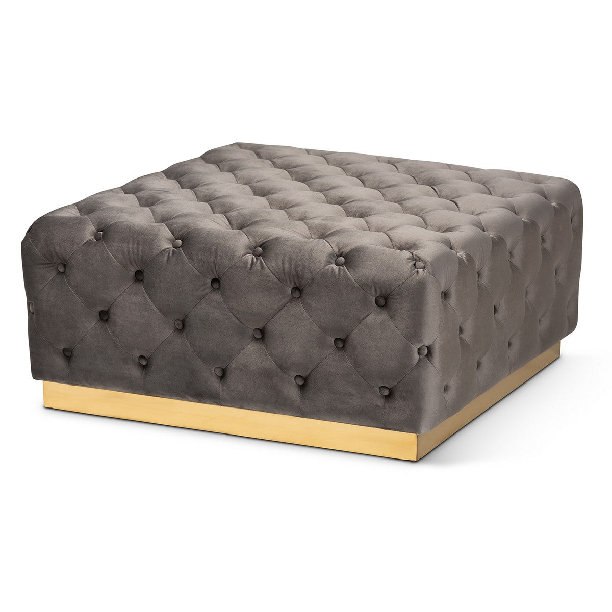 Baxton Studio Verene Glam and Luxe Grey Velvet Fabric Upholstered Gold Finished Square Cocktail Ottoman Baxton Studio-ottomans-Minimal And Modern - 1