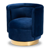 Baxton Studio Saffi Glam and Luxe Royal Blue Velvet Fabric Upholstered Gold Finished Swivel Accent Chair Baxton Studio-chairs-Minimal And Modern - 1