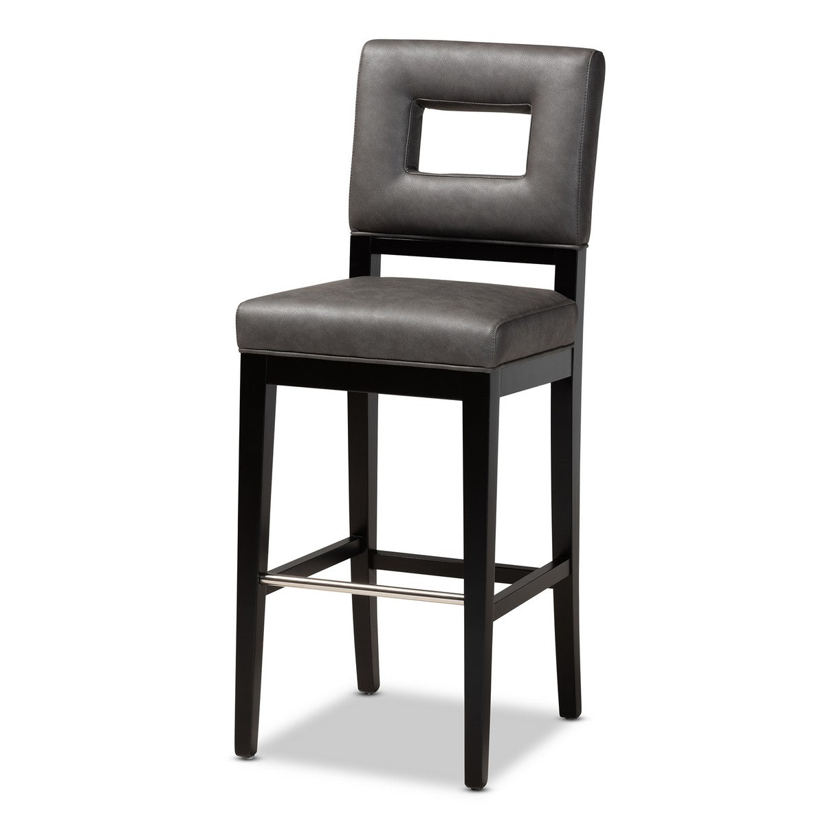 Baxton Studio Faustino Modern and Contemporary Grey Faux Leather Upholstered Black Finished Wood Bar Stool Baxton Studio- Bar Stools-Minimal And Modern - 1