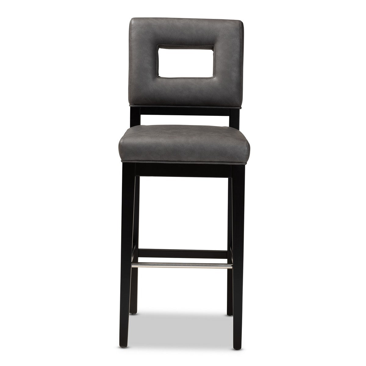 Baxton Studio Faustino Modern and Contemporary Grey Faux Leather Upholstered Black Finished Wood Bar Stool