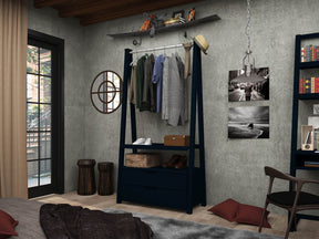 Manhattan Comfort Rockefeller Mid-Century - Modern Open Wardrobe Armoire Closet with 2 Drawers in Tatiana Midnight Blue