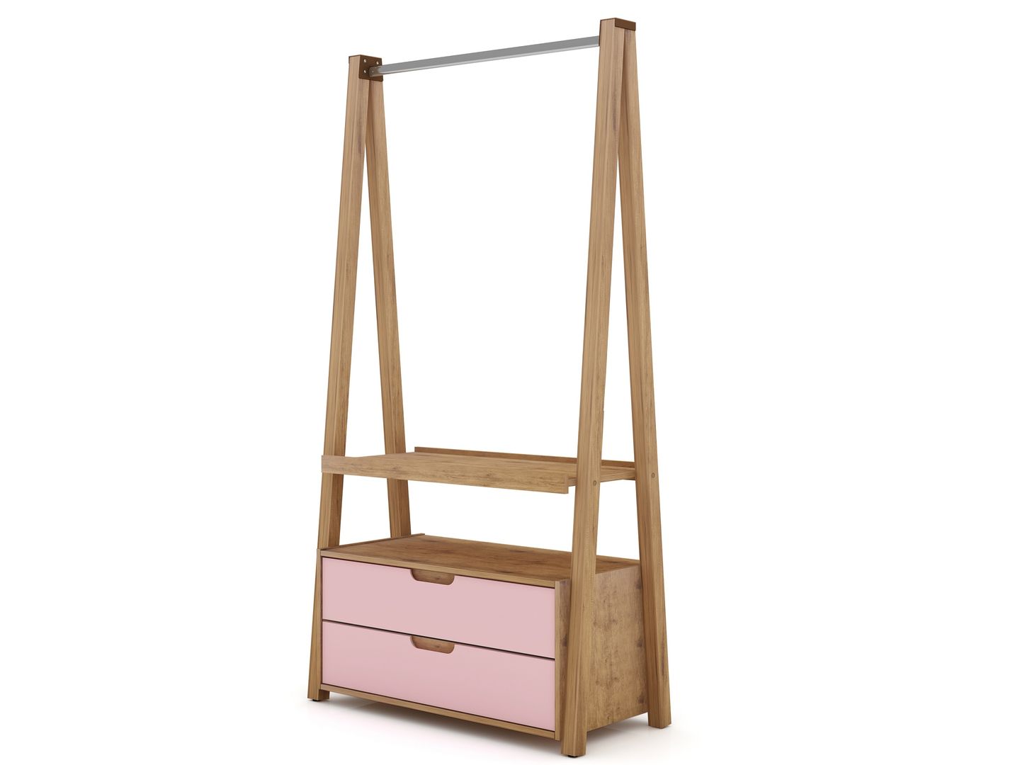 Manhattan Comfort Rockefeller Mid-Century - Modern Open Wardrobe Armoire Closet with 2 Drawers in Nature and Rose Pink