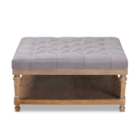 Baxton Studio Kelly Modern and Rustic Grey Linen Fabric Upholstered and Greywashed Wood Cocktail Ottoman