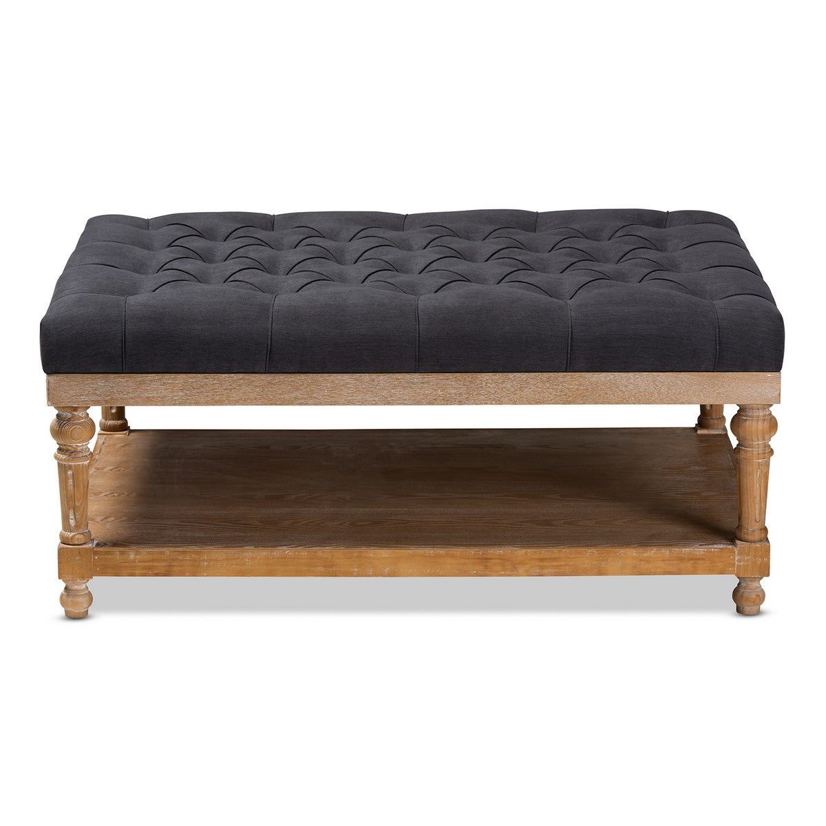 Baxton Studio Lindsey Modern and Rustic Charcoal Linen Fabric Upholstered and Greywashed Wood Cocktail Ottoman
