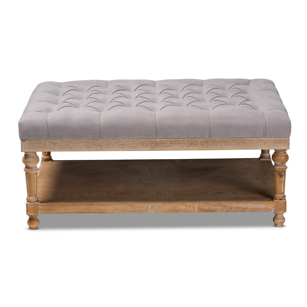 Baxton Studio Lindsey Modern and Rustic Grey Linen Fabric Upholstered and Greywashed Wood Cocktail Ottoman