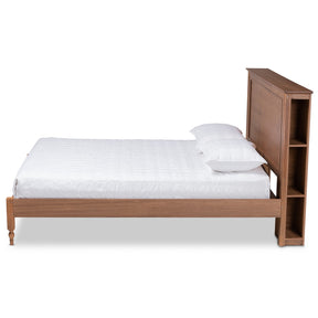 Baxton Studio Danielle Traditional and Transitional Rustic Ash Walnut Brown Finished Wood Queen Size Platform Storage Bed with Built-In Shelves