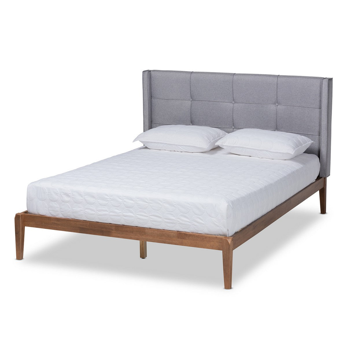Baxton Studio Edmond Modern and Contemporary Grey Fabric Upholstered and Ash Walnut Brown Finished Wood Full Size Platform Bed Baxton Studio-beds-Minimal And Modern - 1