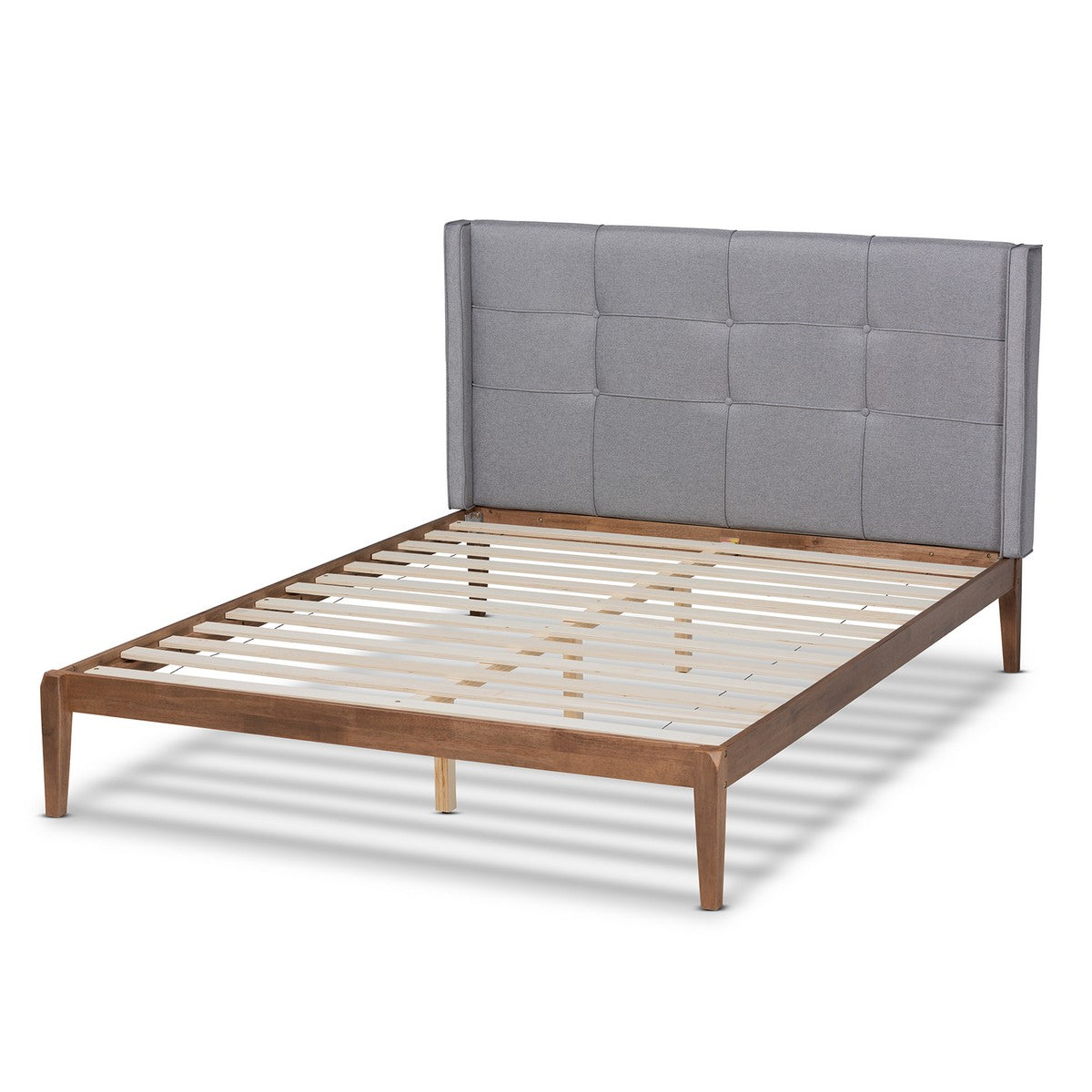 Baxton Studio Edmond Modern and Contemporary Grey Fabric Upholstered and Ash Walnut Brown Finished Wood Queen Size Platform Bed