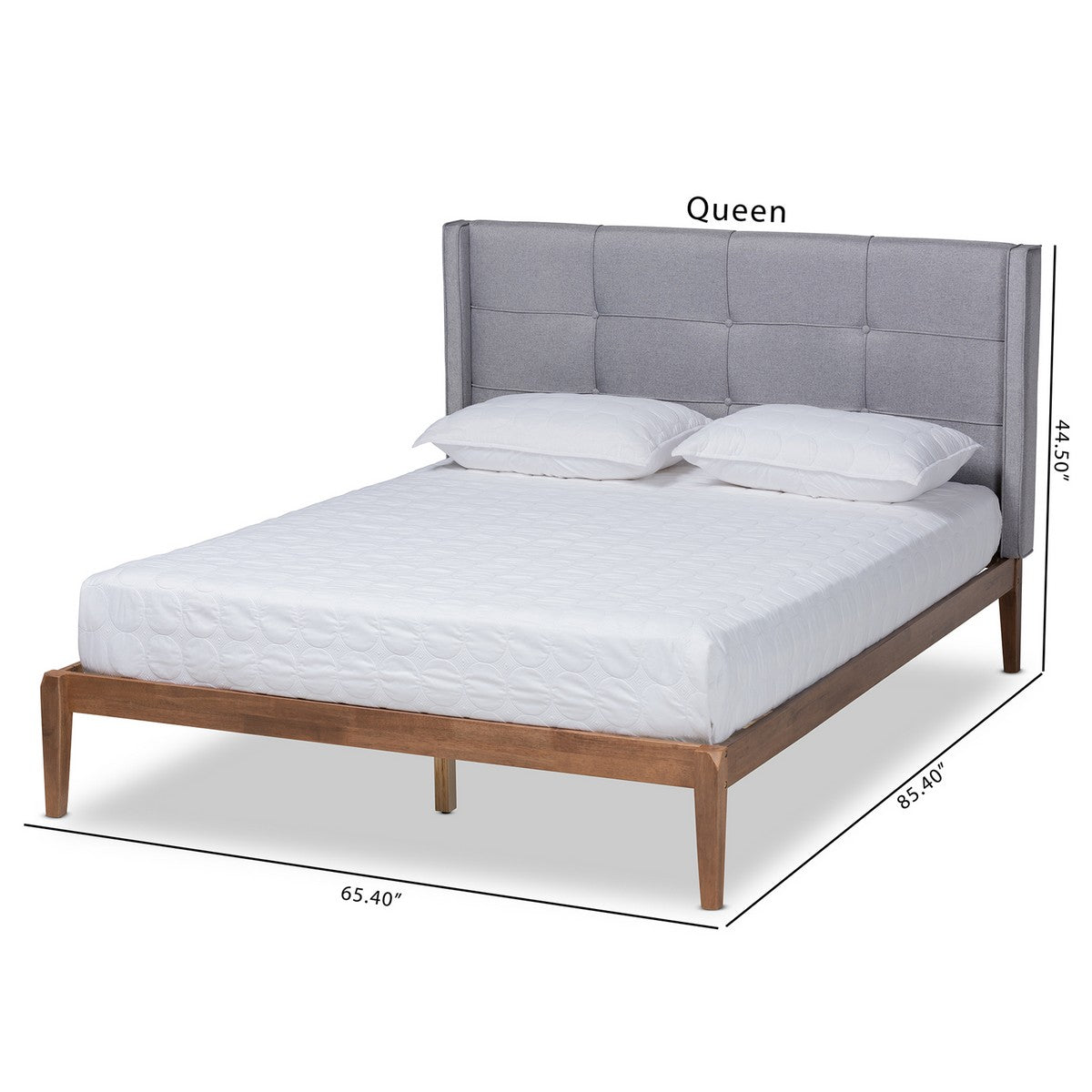 Baxton Studio Edmond Modern and Contemporary Grey Fabric Upholstered and Ash Walnut Brown Finished Wood Queen Size Platform Bed
