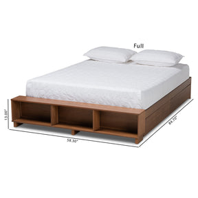 Baxton Studio Arthur Modern Rustic Ash Walnut Brown Finished Wood Queen Size Platform Bed with Built-In Shelves