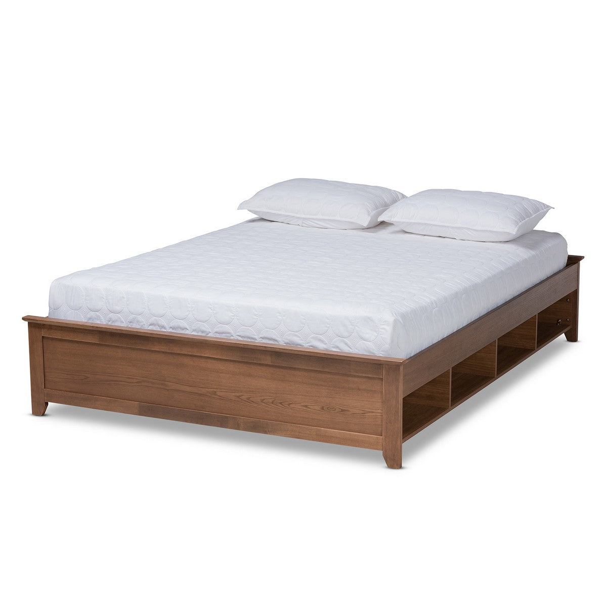 Baxton Studio Anders Traditional and Rustic Ash Walnut Brown Finished Wood Full Size Platform Storage Bed Frame with Built-In Shelves Baxton Studio-Bed Frames-Minimal And Modern - 1