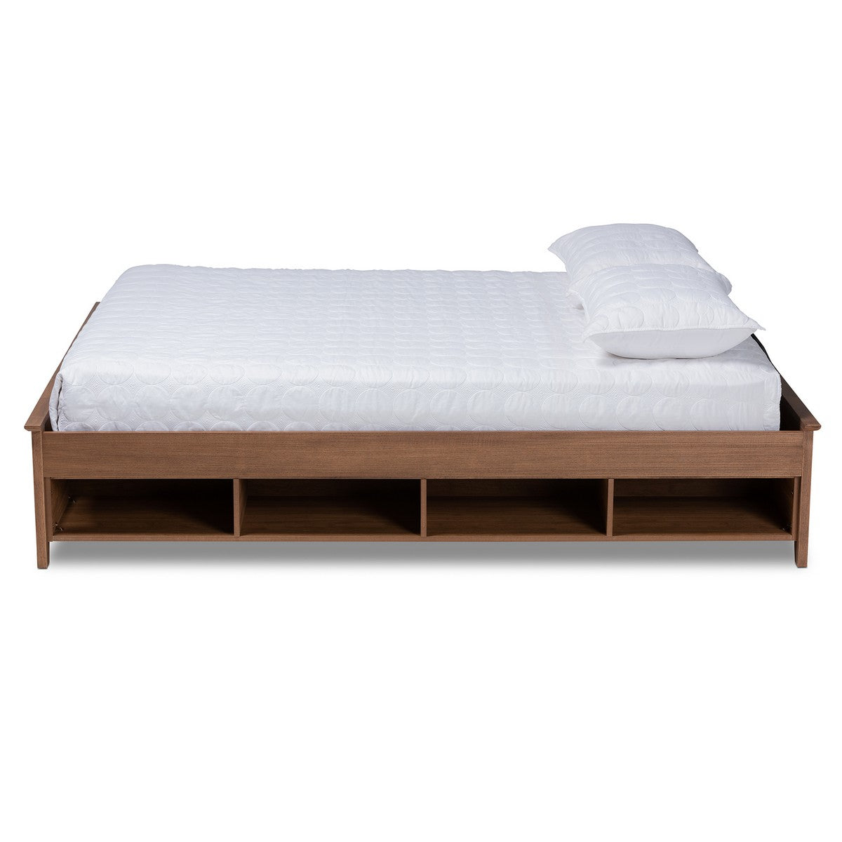 Baxton Studio Anders Traditional and Rustic Ash Walnut Brown Finished Wood Queen Size Platform Storage Bed Frame with Built-In Shelves
