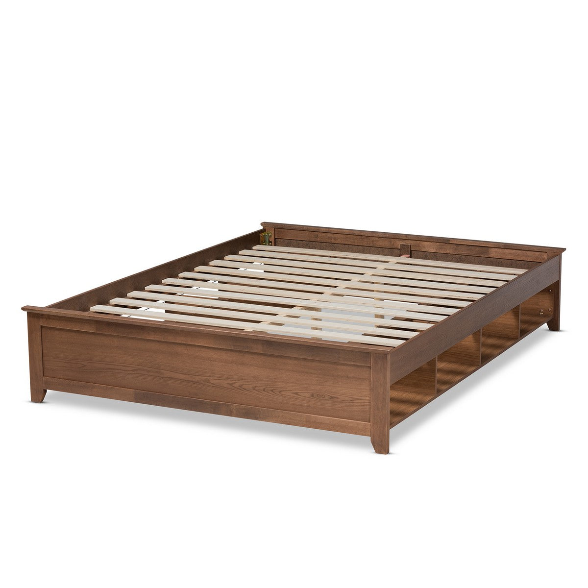 Baxton Studio Anders Traditional and Rustic Ash Walnut Brown Finished Wood King Size Platform Storage Bed Frame with Built-In Shelves