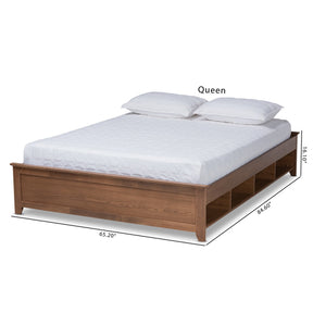 Baxton Studio Anders Traditional and Rustic Ash Walnut Brown Finished Wood Queen Size Platform Storage Bed Frame with Built-In Shelves