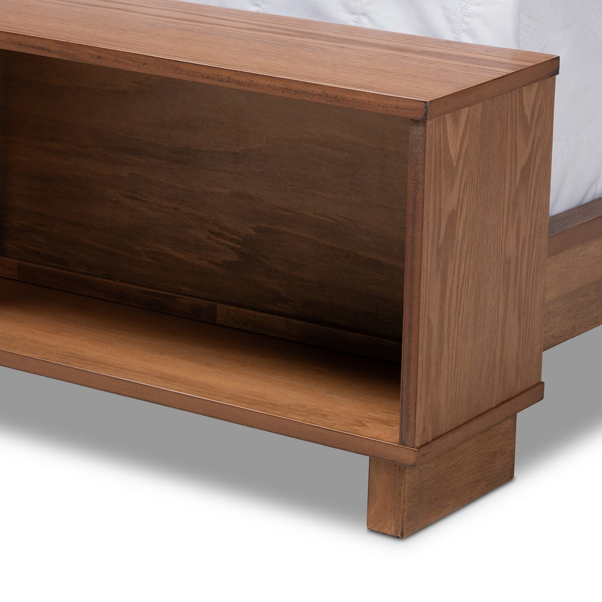 Baxton Studio Regina Modern Rustic Ash Walnut Brown Finished Wood King Size Platform Storage Bed with Built-In Shelves
